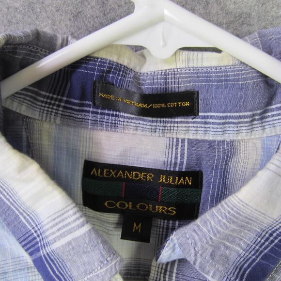 Alexander Julian Colours Shirt Mens Medium Blue Plaid Button Down Cotton Casual - Picture 2 of 7